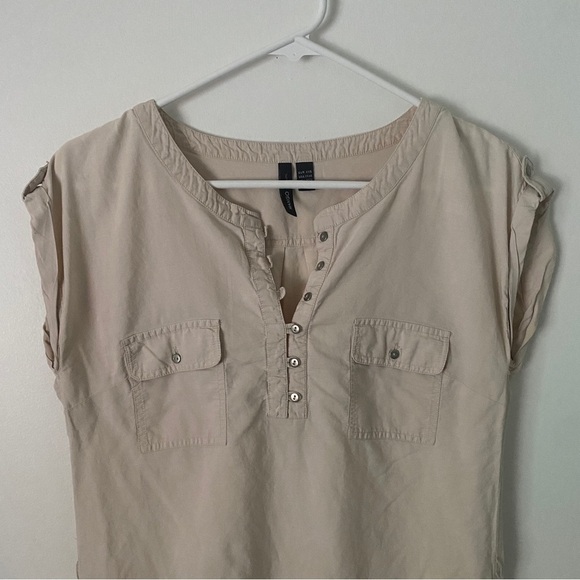 Mango Cargo Boho Chic Short Sleeve Shirt Dress Button-Up Front with Pockets XXS - Picture 5 of 8